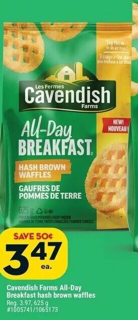 Giant Tiger Cavendish Farms All-Day Breakfast hash brown waffles Reg. 3.97, 625 g #1005741/1065173 offer