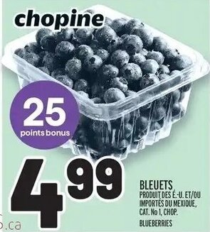 Metro BLEUETS PRODUIT DES É.-U. ET/OU IMPORTÉS DU MEXIQUE, CAT. No 1, CHOP BLUEBERRIES offer