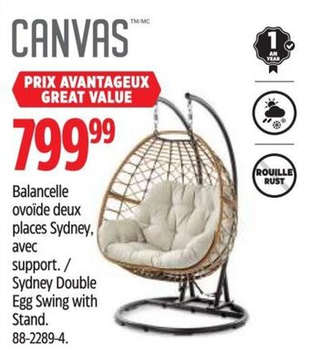 Canadian Tire CANVAS Sydney Double Egg Swing with Stand. offer
