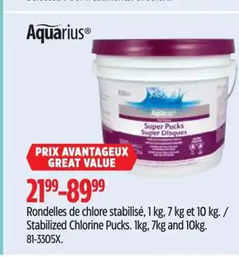 Canadian Tire Aquarius Stabilized Chlorine Pucks. 1kg, 7kg and 10kg. offer