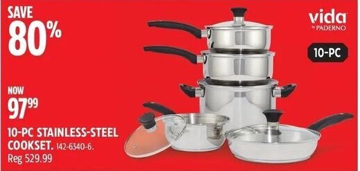 Canadian Tire 10-PC STAINLESS-STEEL COOKSET. 142-6340-6. offer