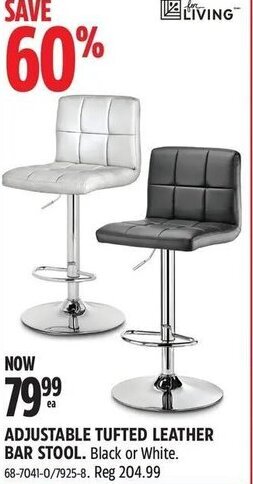 Canadian Tire ADJUSTABLE TUFTED LEATHER BAR STOOL. Black or White. 68-7041-0/7925-8 offer
