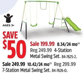 Canadian Tire 4-Station Metal Swing Set. 84-7625-2. offer