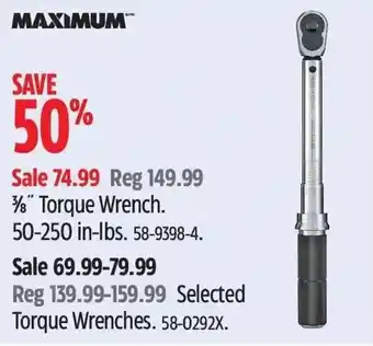 Canadian Tire Maximum 3/8" Torque Wrench. 50-250 in-lbs. 58-9398-4. offer