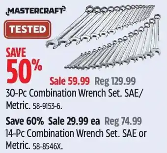 Canadian Tire MASTERCRAFT² TESTED 30-Pc Combination Wrench Set. SAE/ Metric. 58-9153-6. offer