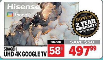 2001 Audio Video Hisense 58 uhd 4k google tv offer