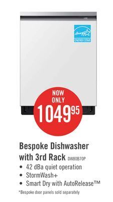 The Brick Samsung bespoke 42 dba stormwash+™ built-in dishwasher (panel-ready) offer