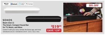 Visions Electronics Sonos beam (gen 2) the smart, compact sound bar for tv, music, and more offer