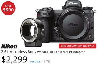 Vistek Nikon z 6ii mirrorless body w/ nikkor ftz ii mount adapter offer