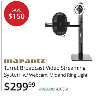 Vistek Marantz turret broadcast video streaming system w/ webcam, mic and ring light offer