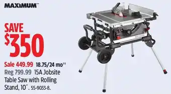 Canadian Tire MAXIMUM 15A Jobsite Table Saw with Rolling Stand, 10". 55-9033-8. offer