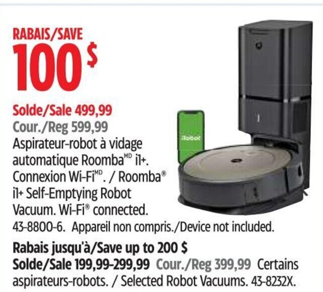 Canadian Tire Roomba® il+ Self-Emptying Robot Vacuum. Wi-Fi connected. offer
