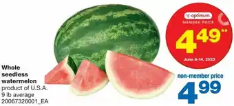 Wholesale Club Whole seedless watermelon offer