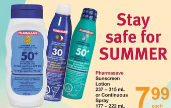 Pharmasave Pharmasave sunscreen lotion or continuous spray offer