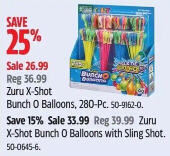 Canadian Tire Zuru X-Shot Bunch O Balloons, 280-Pc. 50-9162-0. Save 15% Sale 33.99 Reg 39.99 Zuru X-Shot Bunch O Balloons with Sling Shot. offer