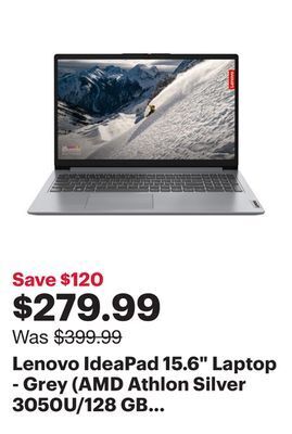 Best Buy Lenovo ideapad 15.6 laptop - grey (amd athlon silver 3050u/128 gb ssd/4gb ram/window 11 s) offer
