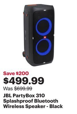 Best Buy Jbl partybox 310 splashproof bluetooth wireless speaker - black offer