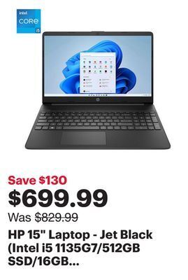 Best Buy Hp 15 laptop - jet black (intel i5 1135g7/512gb ssd/16gb ram/windows 11 home) offer