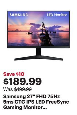 Best Buy Samsung 27 fhd 75hz 5ms gtg ips led freesync gaming monitor (lf27t350fhnxza) - dark blue grey offer