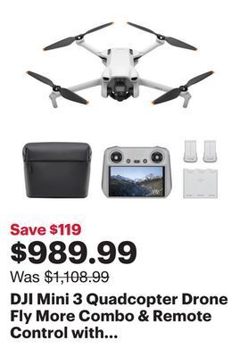 Best Buy Dji mini 3 quadcopter drone fly more combo & remote control with built-in screen (dji rc) - grey offer