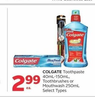 Rexall COLGATE Toothpaste 40mL-150mL, Toothbrushes or Mouthwash 250mL offer