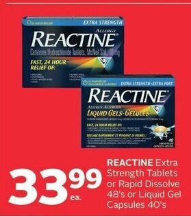 Rexall REACTINE Extra Strength Tablets or Rapid Dissolve 48's or Liquid Gel Capsules 40's offer