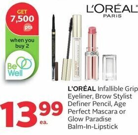 Rexall L'ORÉAL Infallible Grip-Eyeliner, Brow Stylist Definer Pencil, Age Perfect Mascara or Glow Paradise Balm-In-Lipstick offer