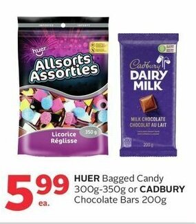 Rexall HUER Bagged Candy 300g-350g or CADBURY Chocolate Bars 200g offer