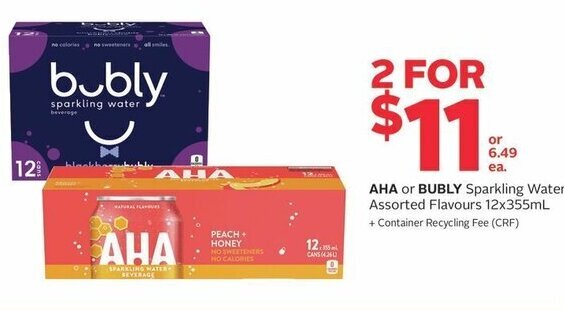 Rexall AHA or BUBLY Sparkling Water Assorted Flavours 12x355mL offer