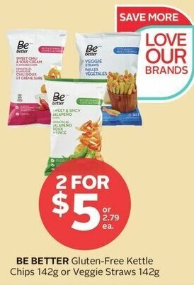 Rexall BE BETTER Gluten-Free Kettle Chips 142g or Veggie Straws 142g offer