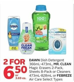 Rexall DAWN Dish Detergent 366mL-473mL, MR. CLEAN Magic Erasers 2-Pack, Sheets 8-Pack or Cleaners 473mL-828mL or FEBREZE offer