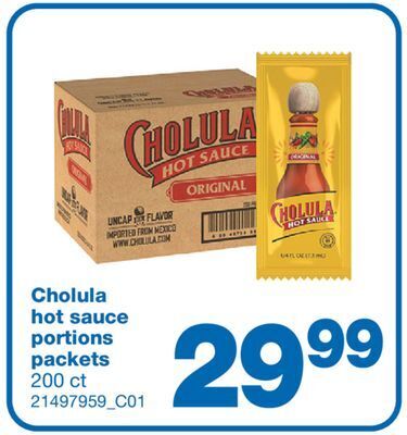 Wholesale Club Cholula hot sauce portions packets, 200 ct offer
