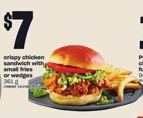 Independent Grocer crispy chicken sandwich with small fries or wedges 361 g offer