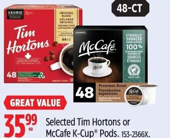 Canadian Tire Tim Hortons or McCafe K-Cup® Pods 48-CT offer