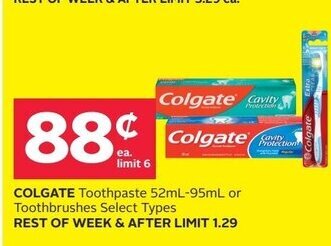 Rexall COLGATE Toothpaste 52mL-95mL or Toothbrushes Select Types offer