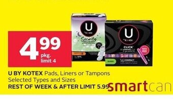 Rexall U BY KOTEX Pads, Liners or Tampons offer