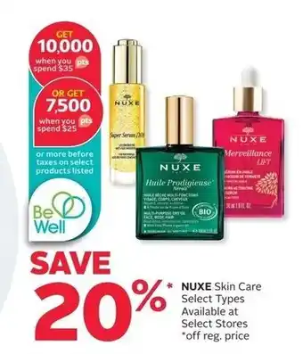 Rexall NUXE Skin Care Select Types offer