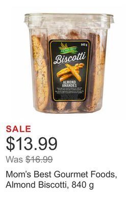 Costco Mom's best gourmet foods, almond biscotti, 840 g offer
