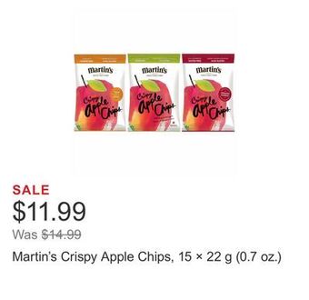 Costco Martin's crispy apple chips, 15 × 22 g (0.7 oz.) offer