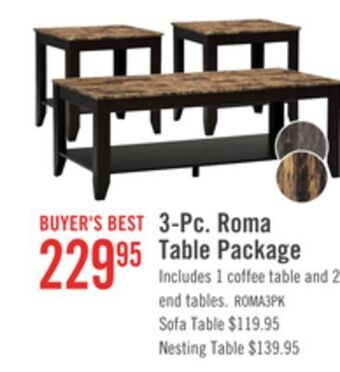 The Brick Roma 3-piece coffee and two end tables package cappuccino offer