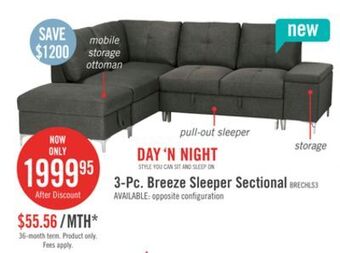 The Brick Breeze 3-piece left-facing linen-look fabric sleeper sectional - charcoal offer