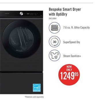 The Brick Samsung bespoke 7.6 cu. ft. electric dryer with super speed - dve53bb8700vac offer