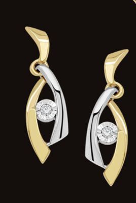 Charm Diamond Glacier fire 10k yellow and white gold canadian 0.05ctw diamond dangle earrings offer