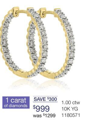 Charm Diamond 10k yellow gold 1.00ctw round diamond hoops offer