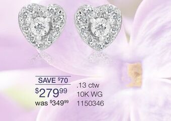 Charm Diamond 10k white gold 0.13ctw heart earrings offer