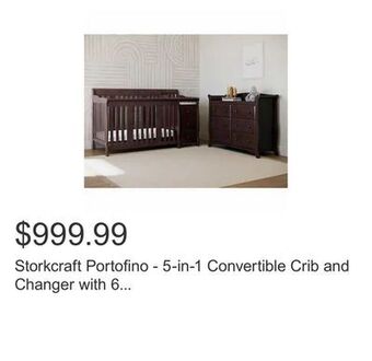Costco Storkcraft portofino - 5-in-1 convertible crib and changer with 6 drawer dresser offer