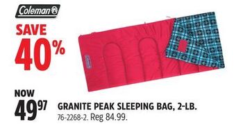 Canadian Tire Coleman granite peak sleeping bag, 2-lb offer