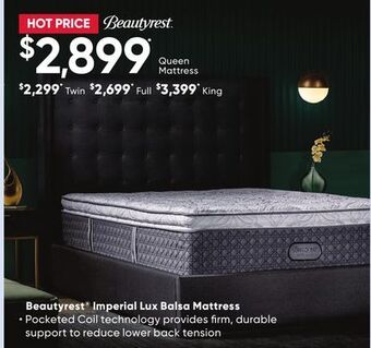 Sleep Country Beautyrest® imperial lux balsa mattress offer