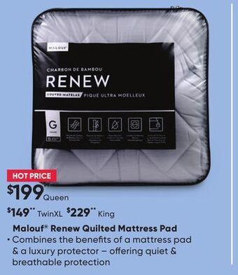 Sleep Country Malouf renew quilted mattress pad offer