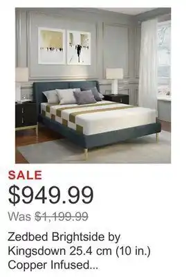 Costco Zedbed brightside by kingsdown 25.4 cm (10 in.) copper infused reversible mattress offer